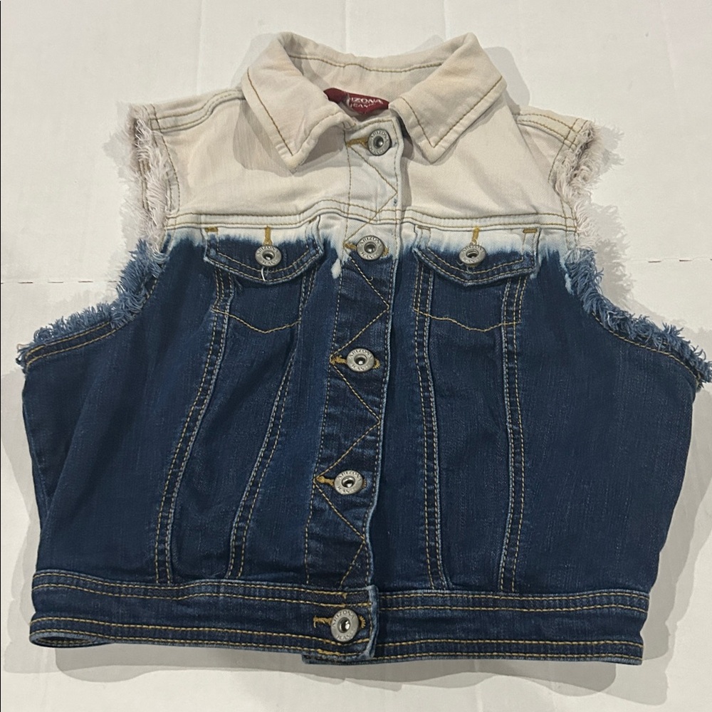 Arizona Jean Company Dark Blue Denim Vest with Gold Stitching Small